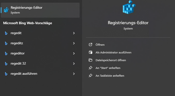 Aufruf Registryeditor